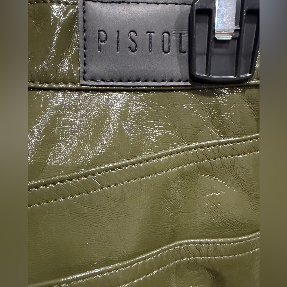 Pistola Glossy Olive Faux Leather Pants Size 27 - Picture 2 of 11
